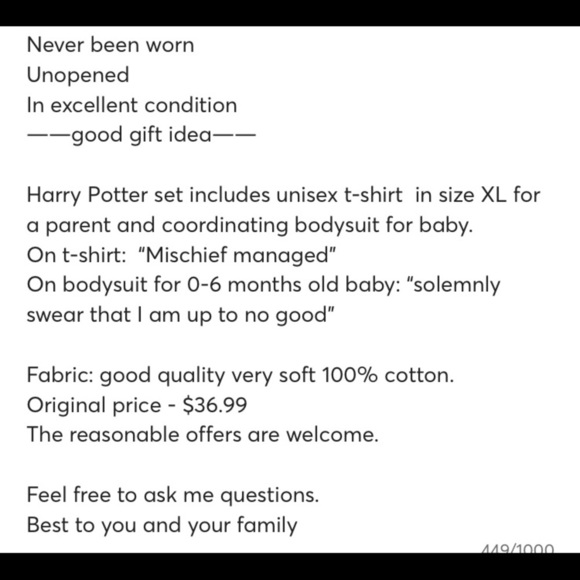 Harry Potter bodysuits set, size XL &  0-6 mons - Picture 5 of 5